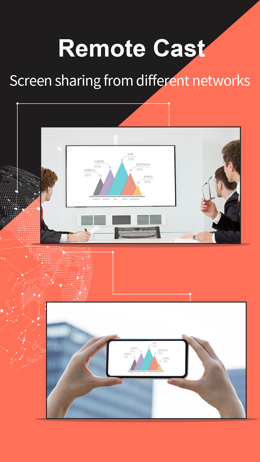 Tall handset mockup showing mirrored classroom feed with soft letterboxing (stack one)
